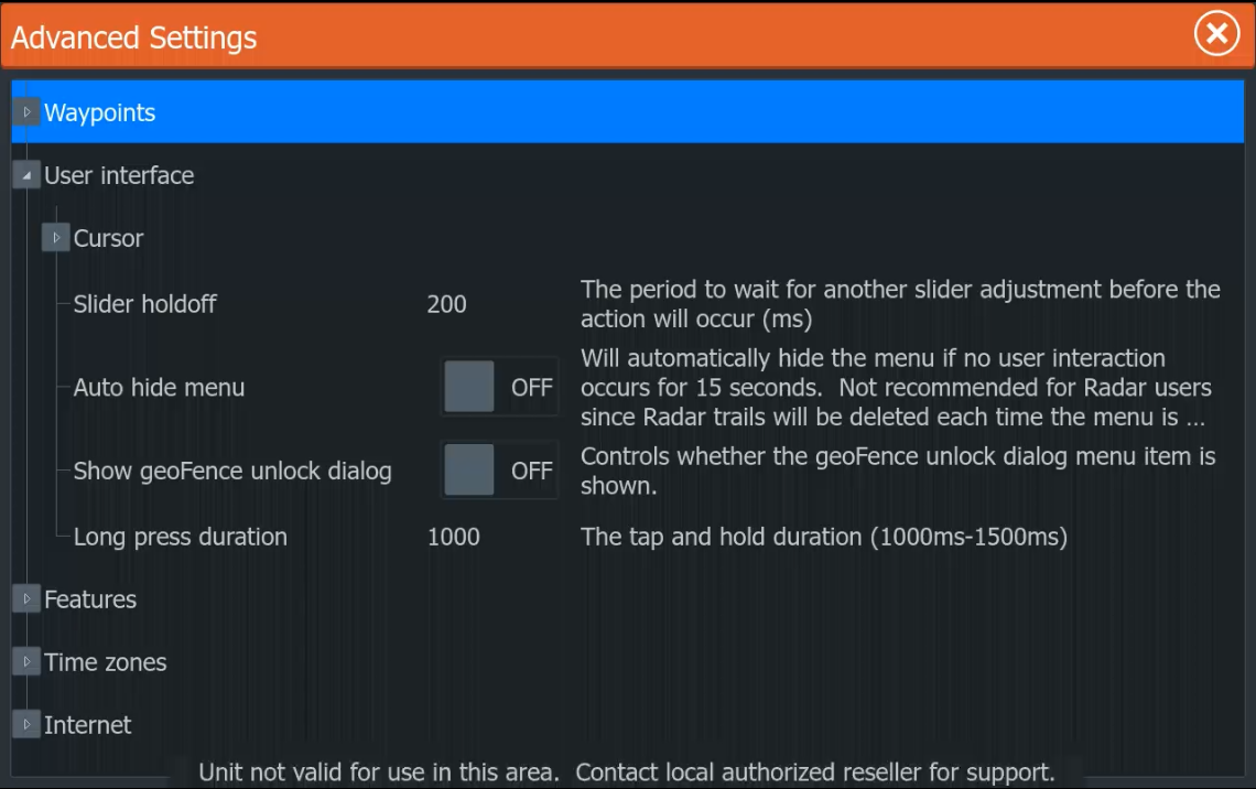 Show geoFence unlock dialog option set to off