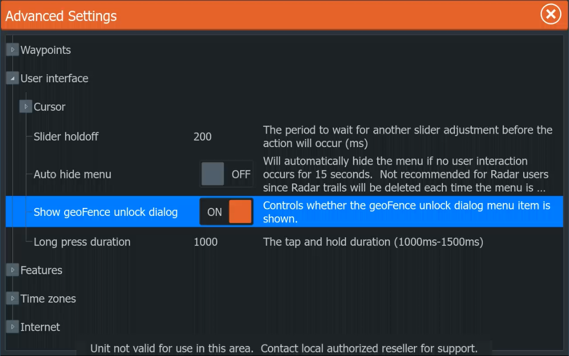Show geoFence unlock dialog option enabled